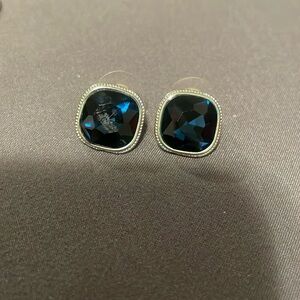Silver tone and sapphire blue tone post earrings EUC